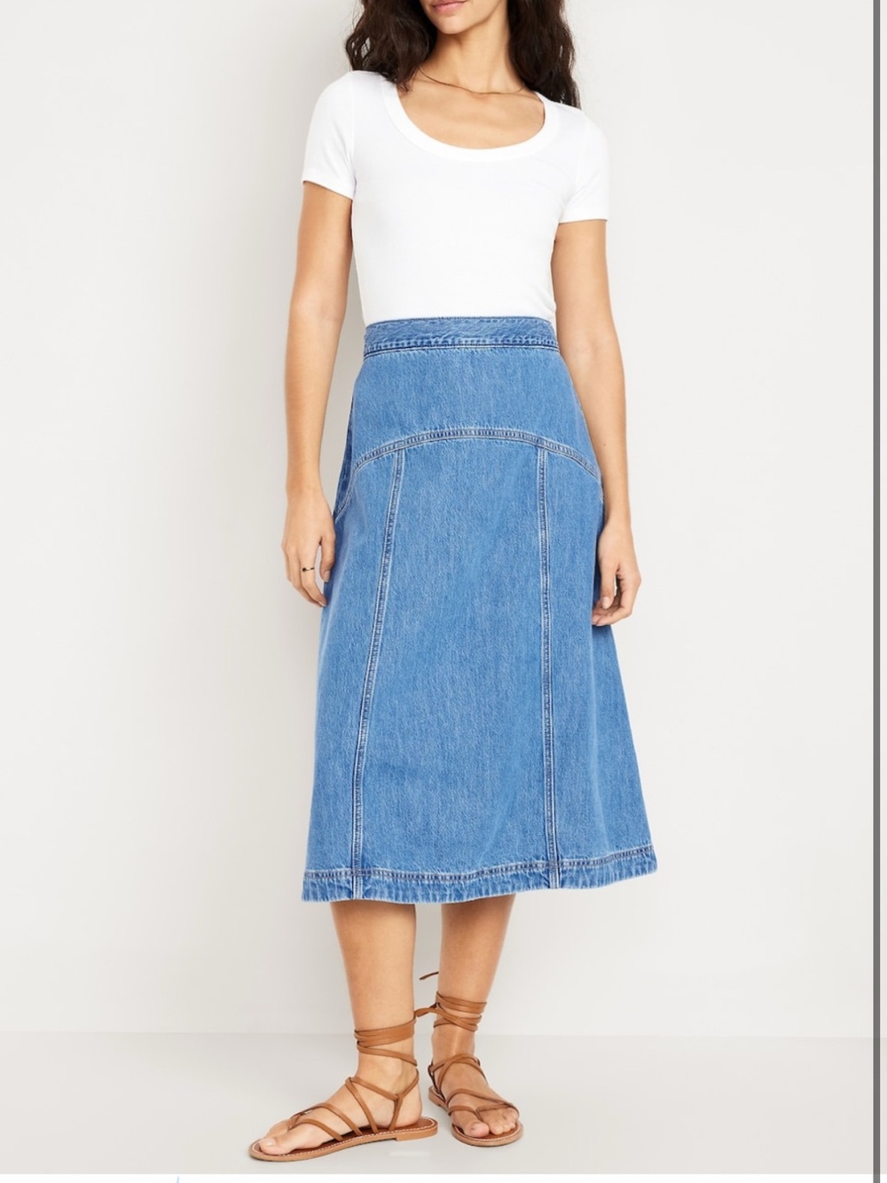Old Navy Light Blue Denim Panel Midi Skirt